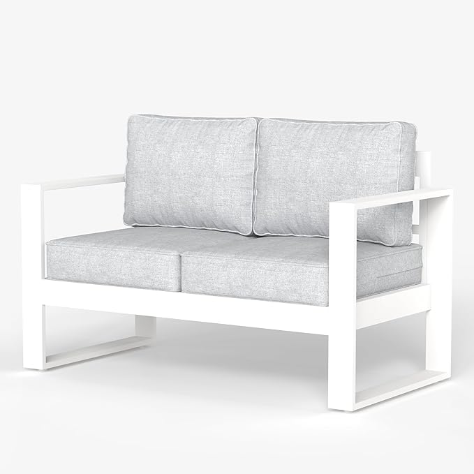 LayinSun Outdoor Patio Aluminum Loveseat, Metal Modern 2-Seat Sofa with Washable Thick Cushions