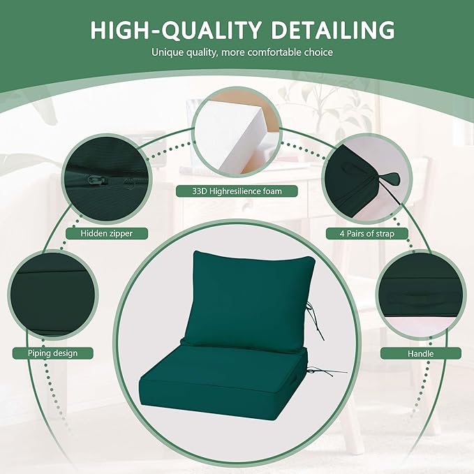 Outdoor Chair Cushions 4 Set,24 x 24 x 5IN, Patio Deep Seat Cushion for Patio Furniture, Waterproof & Fade Resistant Thick Deep Seating Pads for Outside Wicker Ratten Chair,Blue White Striped