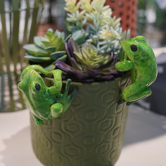 Frog Décor Plant Decorations Pots – Set 2 Cute Resin Fairy Garden Figurine Plant Decorations Cute Resin Fairy Figure Accessories Plant Pot Decorations 5.7 * 4.1 * 3.7 inch