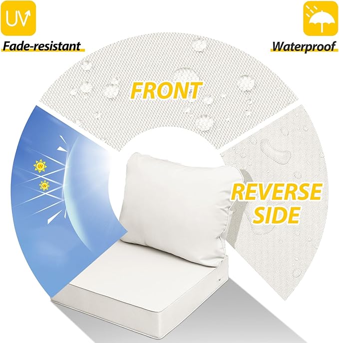 AAAAAcessories Outdoor Seat Cushions for Chairs, Fade-Resistant, Waterproof Patio Furniture Replacement Cushions, 21" x 21" x 3" + 21" x 17", Set of 4, Creamy White