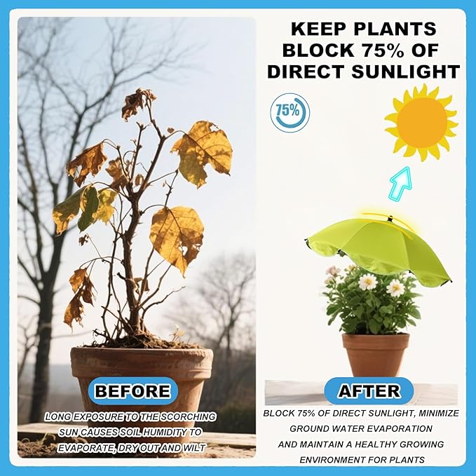 Adjustable Plant Umbrella, Large Garden Parasol with Iron Poles & Iron H-Shaped Pile Garden Shade Umbrella Cover for Potted Outdoor Plants Flowers Vegetables (Green)