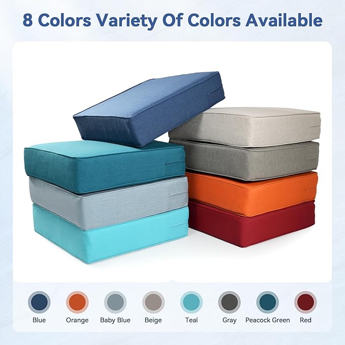 Luxury 6" Outdoor Cushions for Patio Furniture, 24x24x6" Thick Seat Cushion Set of 10, Fade Resistant Couch Chair Replacement Cushions High Density Deep Wicker Chair Cushion w/ Removable Cover, Blue