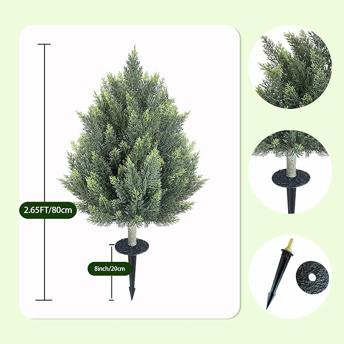 28inch Artificial Topiary Tree Set of 4 Beautiful Realistic Faux Cedar Pines Christmas Trees UV Rated Fake Shrubs for Front Porch Faux Plants Indoor and Outdoor Decor