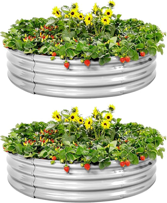 Land Guard 2 Pack 2×2×1ft Galvanized Raised Garden Bed, Planter Raised Garden Beds Outdoor, Round Clearance Raised Garden Beds for Gardening Vegetables……