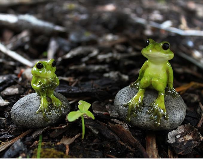 Top Collection 1.75-Inch Miniature Fairy Garden and Terrarium Cute Frog on Stone, Mini