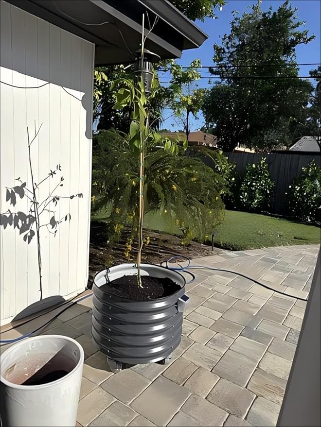 Rolling Metal Citrus Tree Planter, Self-Watering Round Large Pot for Growing Trees Tomatoes Vegetables and Flowers, Raised Garden Bed with Wheels for Porch Patio & Backyard, Single Pack-Modern Gray