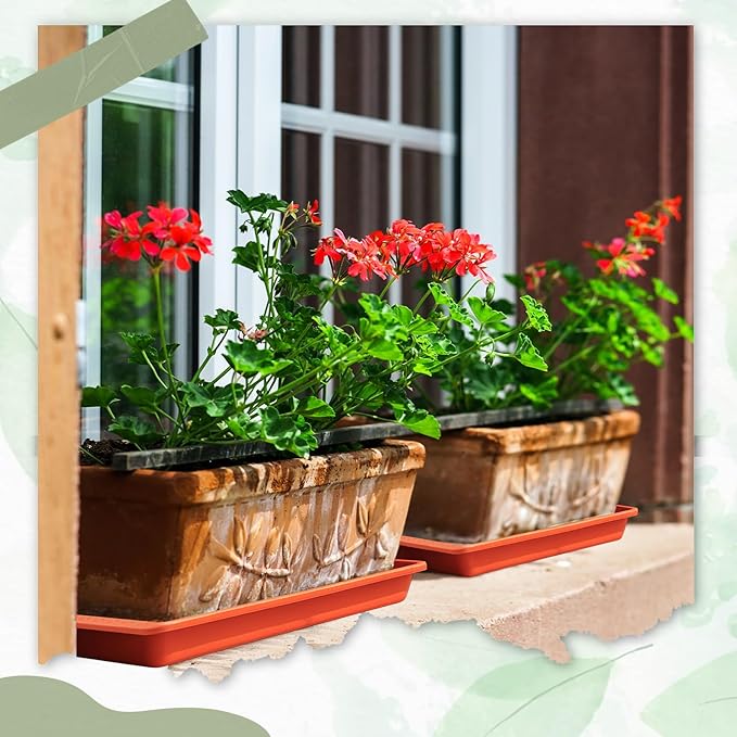 4 Pack Terracotta 24 x 8 x 1.6 Inch Rectangle Plant Saucer Large Plastic Plant Tray Water Drip Trays for Windowsill Flower Pot Planter Drainage Germination Garden Indoor Outdoor Use