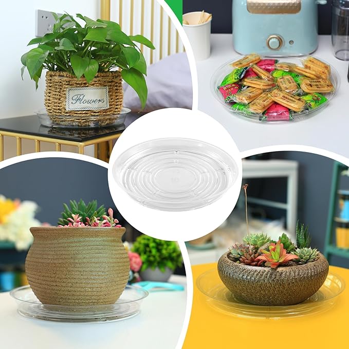 20 Pack Clear Plastic Plant Saucer 10 Inches Drip Trays Large Plant Plate Dish for Indoor Flower Pots and Planters, Bulk
