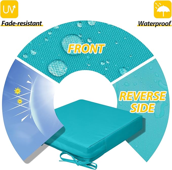 AAAAAcessories Outdoor Seat Cushions for Chairs, Waterproof, Fade-Resistant, 18" x 18" x 2", Patio Furniture Replacement Cushions, Set of 2, Turquoise Blue