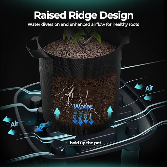 MARS HYDRO Auto Drainage System with Water Pump, 4 Elevated Runoff Trays & 4-Pack 5 Gallon Grow Bags, Plant Drainage Saucers for Indoor Plants Grow Tents