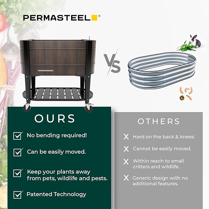 Permasteel Raised Garden Bed with Legs, 40×20×37 in, Planter Box with EnGrow™ TrueSoil™ Technology for Vegetables, Flowers, Herbs, and Fruit, Outdoor Indoor, Storage Shelf, Wood Brown