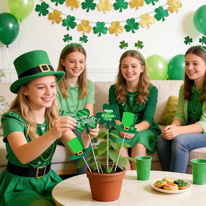 6 Pcs St. Patrick's Day Outdoor Decorations, Metal Shamrock Decorative Garden Stakes Yard Signs Perfect for Garden Lawns, Porches, Potted Plants and St. Patrick's Day Party Decor