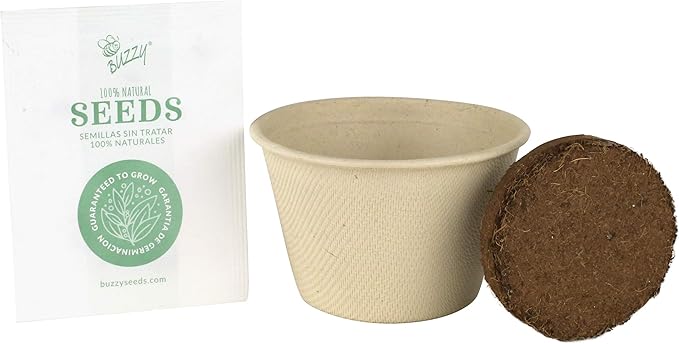 BUZZY Seeds Save The Bees Grow Kit, 12 Biodegradable Mini Flower Pots with Wildflower Seed Packets, Indoor Outdoor Planting Starter Set, DIY Gardening Gift, Sustainable Party Favors Adults
