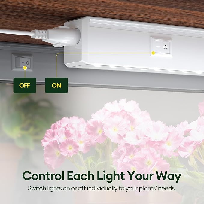 Grow Lights for Indoor Plants 2FT, Sun-Like Full Spectrum 5000K Grow Light, 60W(4 x 15W), T5 LED Grow Light Strips for Indoor Plants and Flowers, High PPFD, Linkable, White, 4-Pack