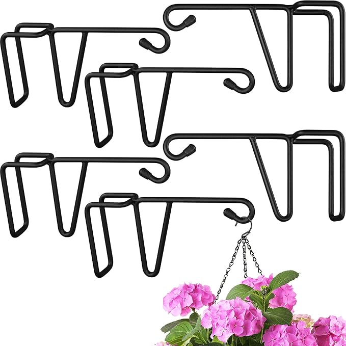 6 Pack Vinyl Fence Hooks, Patio Hangers Decorative Black Powder Coated Steel Fence Hangers Suitable for Hanging Flower Baskets - Wind Chimes - Planters - Bird Feeders -Lights (6 Pack-Black)