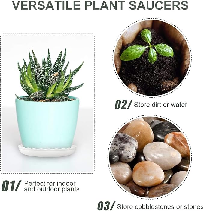Plant Saucer Set, 13 Pcs Plant Trays, 6, 8, 10 Inch Durable Plastic White Round Plant Pot Trays, Drip Trays for Indoor and Outdoor Garden