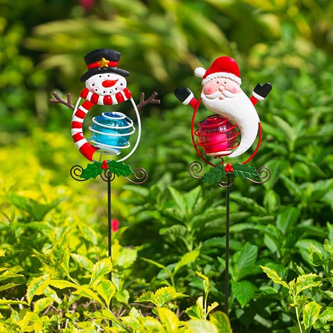 Christmas Solar Garden Lights Outdoor,2 Pack Xmas Santa Claus Snowman Solar Stake Lights,Christmas Decorations Outdoor Present for Yard Garden Patio Decor