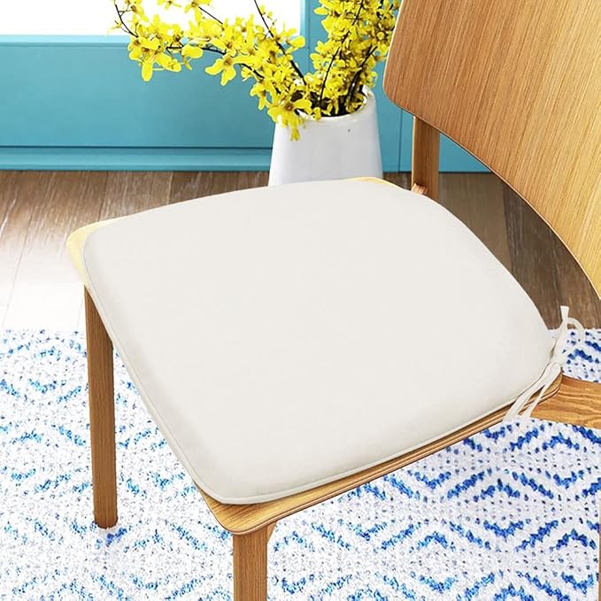 Magpie Fabrics 17"x16"x2" U-Shape Chair Cushions with Ties 2 Count, Outdoor Indoor Waterproof All Weather Seat Pads Decoration for Patio Garden Dining Office - Cream Beige