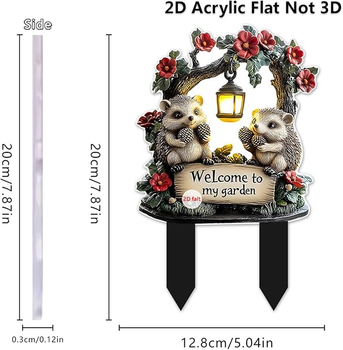 Cute Hedgehogs Garden Stake Decor, Stained Acrylic 2D Flat Animal Sign, Small Animal Ornament Indoor Outdoor Yard Lawn Pot Plant Decorative Accessories