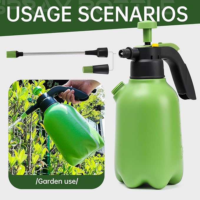 Garden Pump Sprayer, 1/2 Gallon Hand Pump Spray Bottle for Plants, Pressure Water Spray Bottle in Lawn and Garden Yard, Weed Chemical Sprayer with 2 Adjustable Nozzle & Safety Pressure Relief Valve