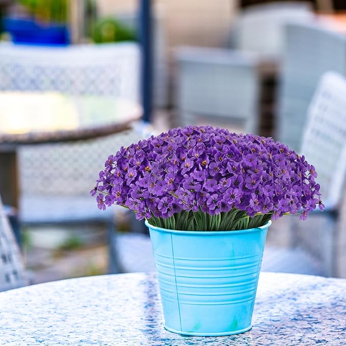 22 Bunches of Outdoor Artificial Flowers, UV Resistant Fake Flowers Artificial Silk Flowers with Plastic Plants for Indoor Outdoor Front Porch Hanging Planter Decoration (22, Purple)