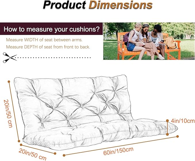 2-3 Seat Swing Replacement Cushion, Outdoor Bench Cushions with Backrest Thicken 4", Patio Furniture Garden Porch Loveseat Glider Pad Anti-Fading Waterproof (Wine Red, 40x60in)
