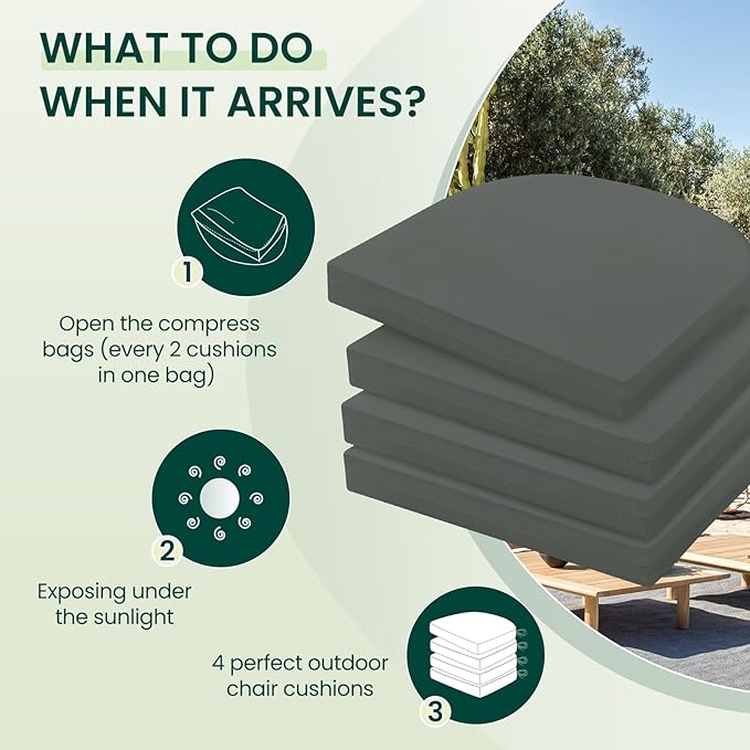 HARBOREST Outdoor Chair Cushions Set of 4, Water Resistant Patio Chair Cushions with Ties, Outdoor Seat Cushions for Patio Furniture, 17"x16"x2", Dark Grey