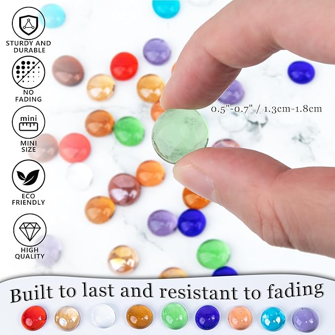 50PCS Mini Glass Gems,Green Mancala Stones Flat Bottom Marble Beads for Home Decorative Art Craft Vase Filler(0.5"~0.7")