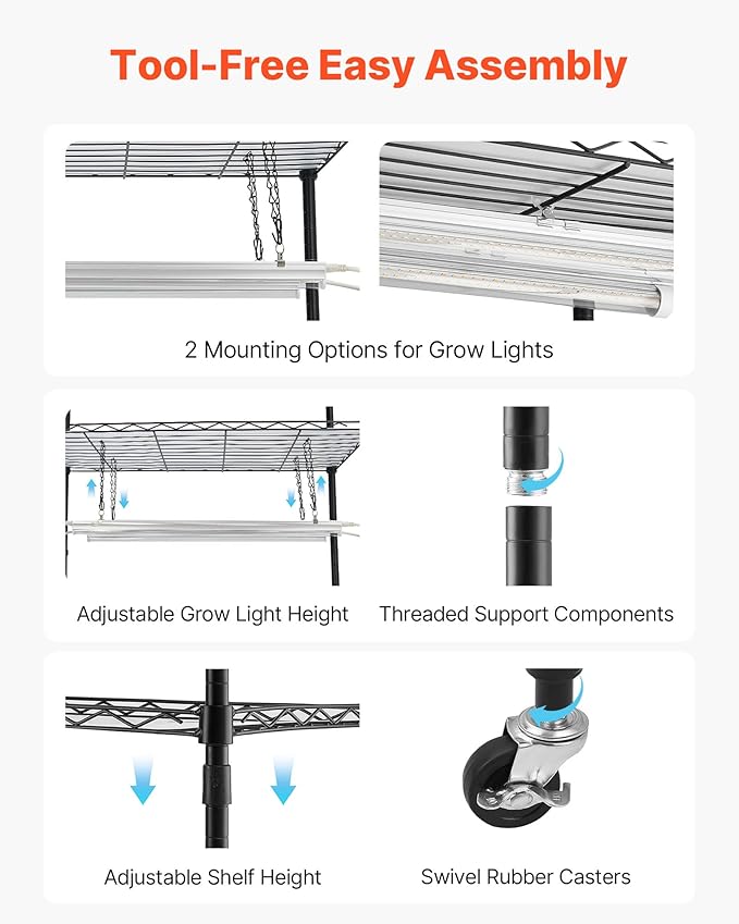 VEVOR Plant Shelf with Grow Light, 6-Tier Indoor Plant Stand, 71 in Tall Plants Display Rack with Wheels & 4/9/14H Timer, 80W T5 LED Full Spectrum Grow Lights, Flower Pot Holder for Seed Starting