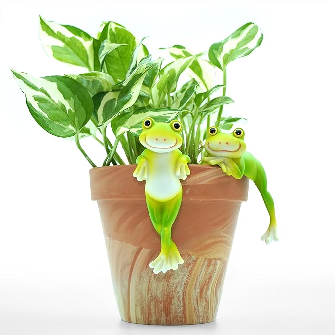2PCS Frog Figurines Plant Garden Statue Ornament, Funny Plant Decoration for Bonsai Succulents Aquariums Home Pots, Creative Gift for Plant Parents (2 Unique Styles)
