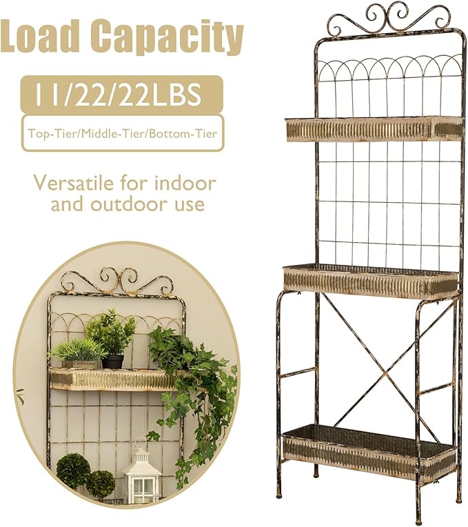 glitzhome 68" H Farmhouse Garden Planter 3 Tiers Metal Display Plant Stand Storage Shelf Indoor Outdoor Floor Standing Storage Organizer Rack