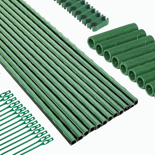 Garden Stakes 14 Inch 48 Pack, DIY 4ft 5ft 6ft 7ft 8ft Tomato Stakes Plastic Coated Metal Plant Sticks Stakes Supports for Indoor Outdoor Plants Vegetable