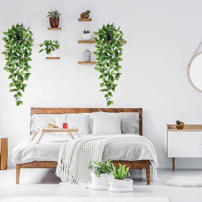 BLEUM CADE Fake Hanging Plants, 4pcs Artificial Hanging Plant, Faux Pothos Vines Greenery for Wall Home Living Room Office Indoor Outdoor Decor (No Baskets)