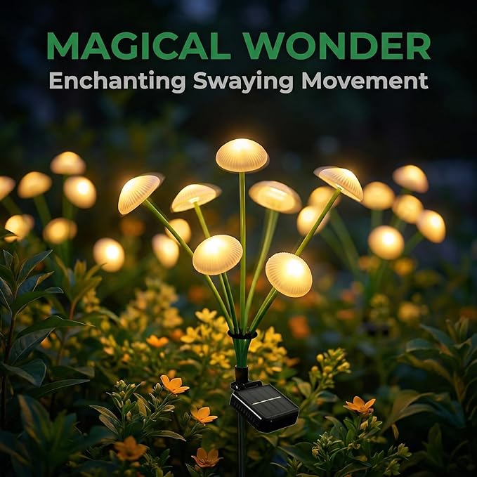 6 Pack Solar Garden Lights, 48 LEDs Swaying Mushroom Lights with 8 Lighting Modes, IP65 Waterproof Outdoor Decor for Garden, Yard, Patio, Pathway (Warm White)