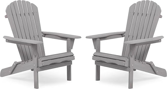 Outdoor Wooden Folding Adirondack Chair Set of 2 with Pre-Assembled BackRest, Wood Patio Chair for Garden Backyard Porch Pool Deck Firepit