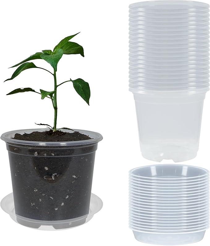 20 Pack 4 Inch Clear Nursery Pots with Drainage and 20 Pack Plant Saucers, Plant Pots for Plants Transparent Potting Containers for Plants Seeding Starter Pot (Clear, 4 Inch)