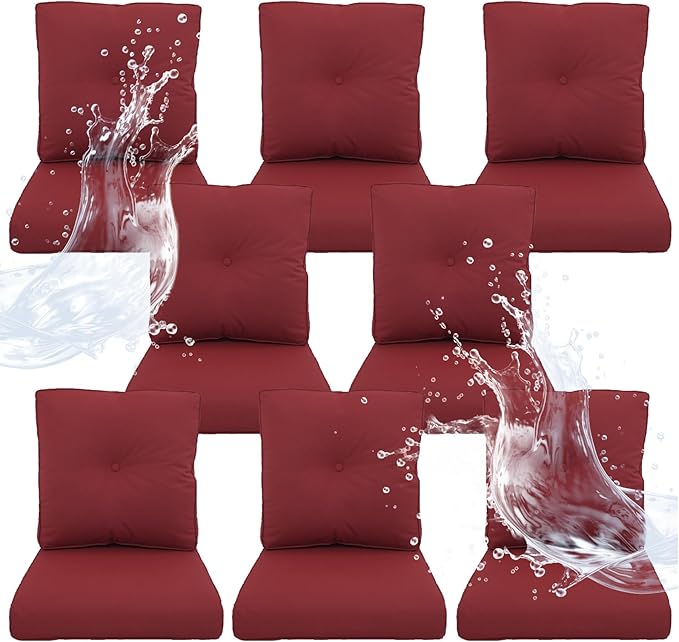 Outdoor Chair Cushions 8 Sets - 22 * 24" Patio Furniture Cushions with Removable Cover, 28D High Density Sponge Filling Outdoor Patio Cushions for Chairs, Rocker, Sofa and Loveseat - Red