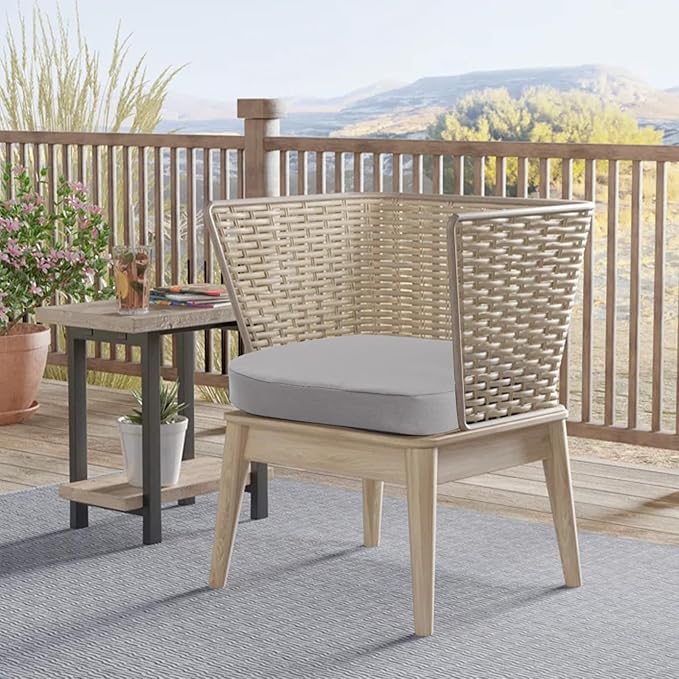 idee-home Outdoor Chair Cushions Set of 2, 17" x 17" x 3" Thick D-Shaped Patio Furniture Outdoor Seat Cushions Waterproof with Ties, Dining Pads
