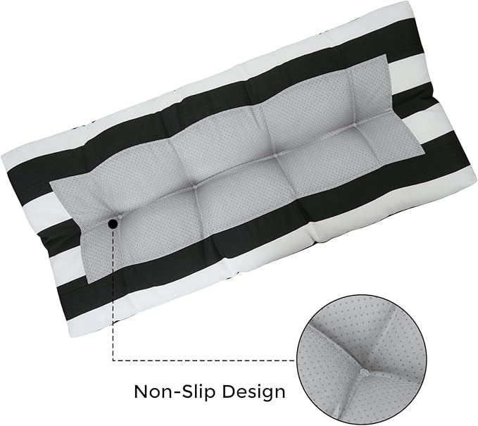 FUNHOME Outdoor Bench Cushion 45 x18 inch with Non-Slip Grips,Water Resistant Porch Swing Cushion,Bench Pillow Pads,Tufted Cushions for Patio Garden Furniture,45" Seat Cushions(Black White)