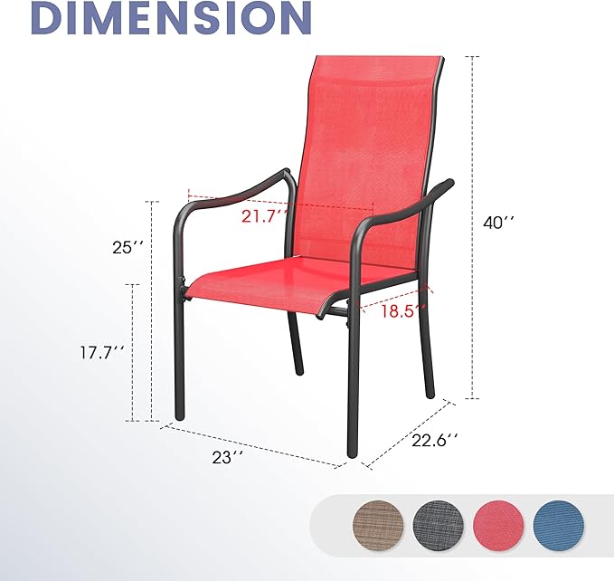 VICLLAX Patio Stackable Dining Chairs Set of 4, Outdoor Sling Chairs with Breathable Fabric and High Back for Balcony Porch Backyard, Red