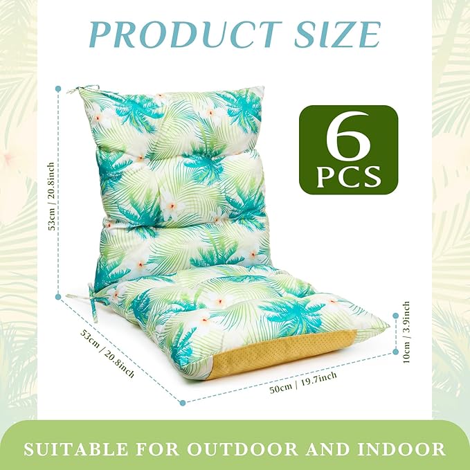 Hoteam 6 Set Patio Chair Cushions Outdoor High Chair Cushion 20 x 40 Inch Waterproof Patio Seat Rocking Indoor Thickened Pad(Tree Style,Fresh Color)
