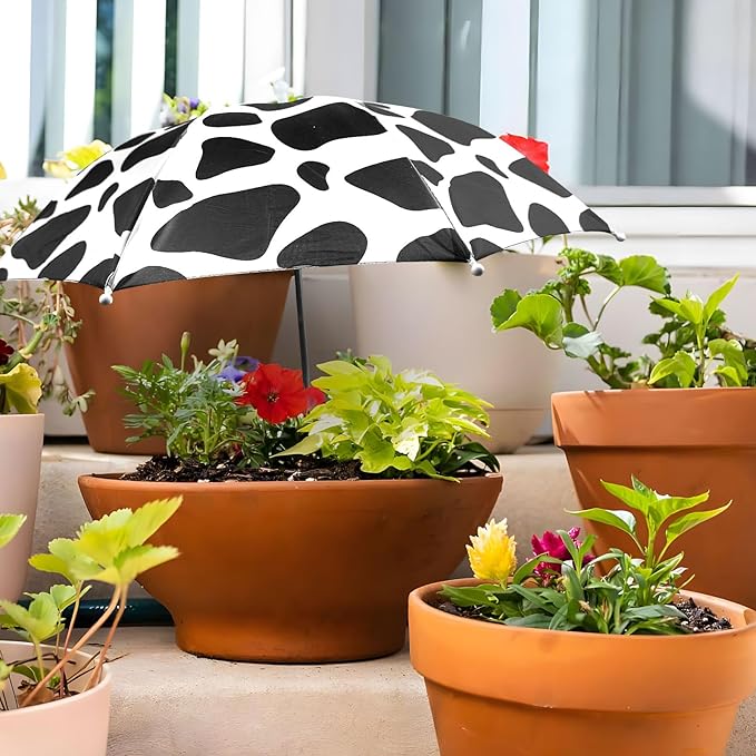 Black White cow print 23.6 Inch Plant Umbrellas for Outdoor Plants，Garden Umbrella Shade for Potted Plants and Garden Beds，Sun Shade Covers, Sun Protection Cloth for Potted Plants Garden Beds
