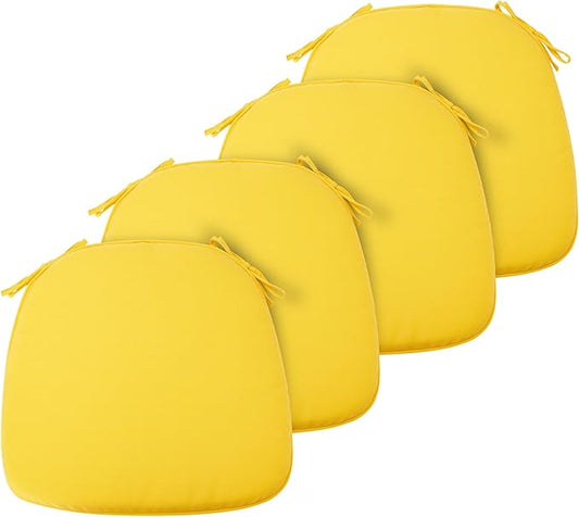 FUNHOME 17"x16"x2" Outdoor Chair Cushions Set of 4, Water Resistant Patio Chair Pads with Ties, Seat Cushions for Home Garden Furniture Decoration-Yellow