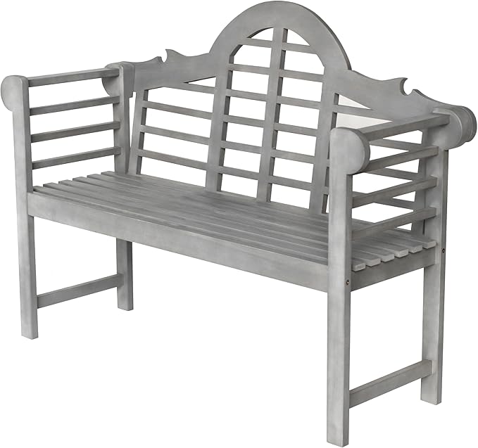 JONATHAN Y BNH103B Lutyens 51.2" 3-Seat Arched 600-Lbs Support Acacia Wood Outdoor Garden Patio Bench for Garden, Lawn, Backyard, Pool, Deck, Beach, Firepit, Gray