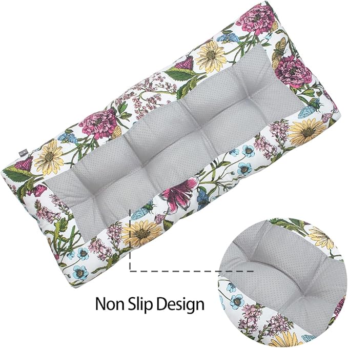 Outdoor Bench Cushion 42 x18 inch with Non-Slip Grips,Water Resistant Porch Swing Cushion,Bench Pillow Pads,Floral Tufted Cushions for Patio Garden Furniture,42" Seat Cushions(Butterfly Flower)