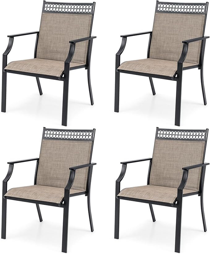 Giantex Patio Chairs Set of 4, Outdoor Chairs with All Weather Fabric, High Backrest, Armrests, Heavy Duty Metal Armchair, Outside Dining Chairs for Porch Lawn Garden Yard Pool