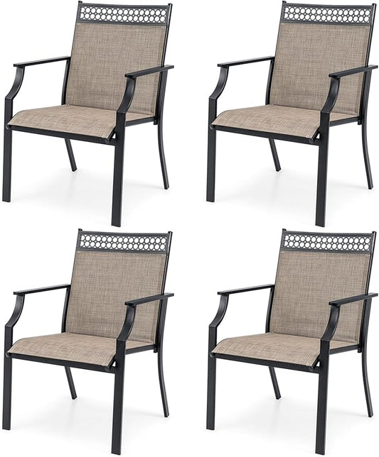 Giantex Patio Chairs Set of 4, Outdoor Chairs with All Weather Fabric, High Backrest, Armrests, Heavy Duty Metal Armchair, Outside Dining Chairs for Porch Lawn Garden Yard Pool