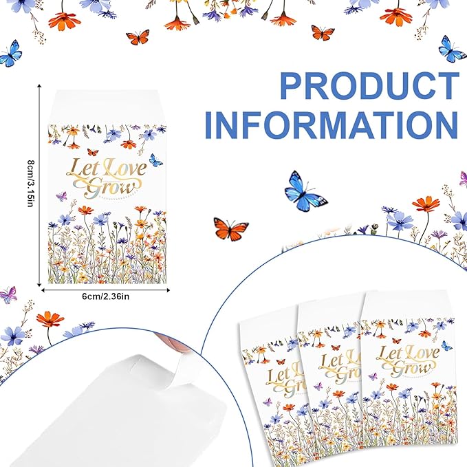 200 PCS Let Love Grow Wedding Favors for Guests Include 50 Flower Seed Packets 50 Pots 50 Organza Bags 50 Garden Shovel for Bridal Shower Wedding Party Favors, No Seeds