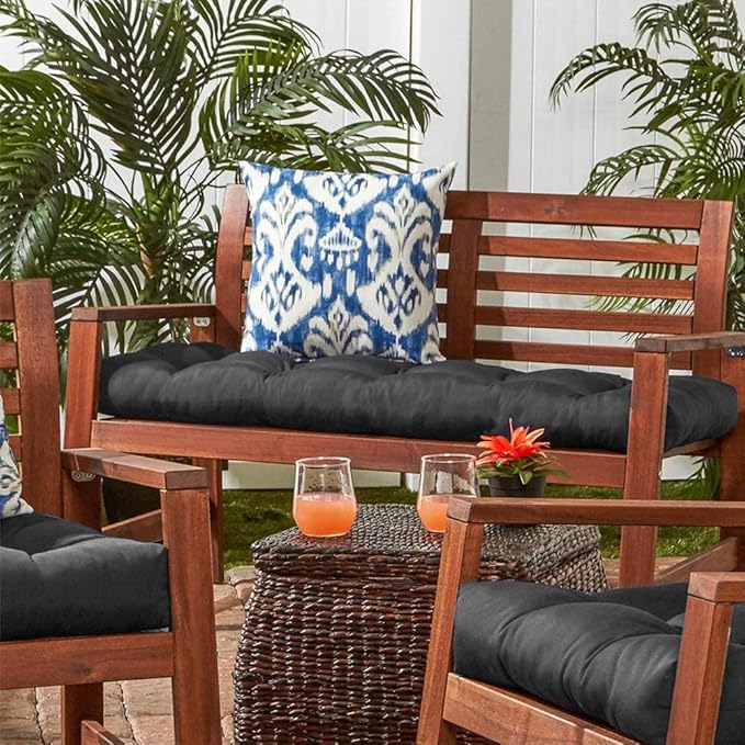 Indoor/Outdoor Bench Cushion Cotton Garden Furniture Loveseat Cushion, 51.2"x19.7" Patio Wicker Seat Cushions for Lounger Garden Furniture Patio Lounger Bench (Black)