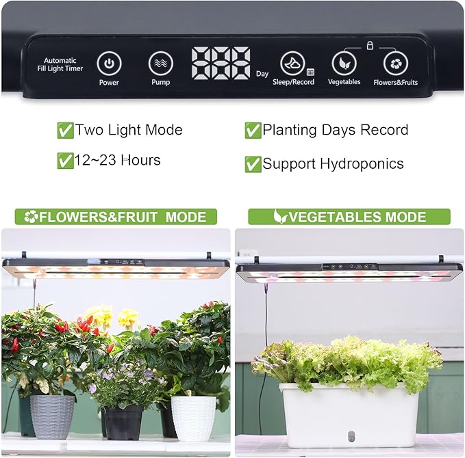 22" x 10" Grow Lights for Indoor Plants and Vegetables, Full Spectrum LED Growing Lamp for Indoor Garden Greenhouse - Features Two Smart Light Mode, 12~23H Timer - 2 Pack (2 in Series Black)